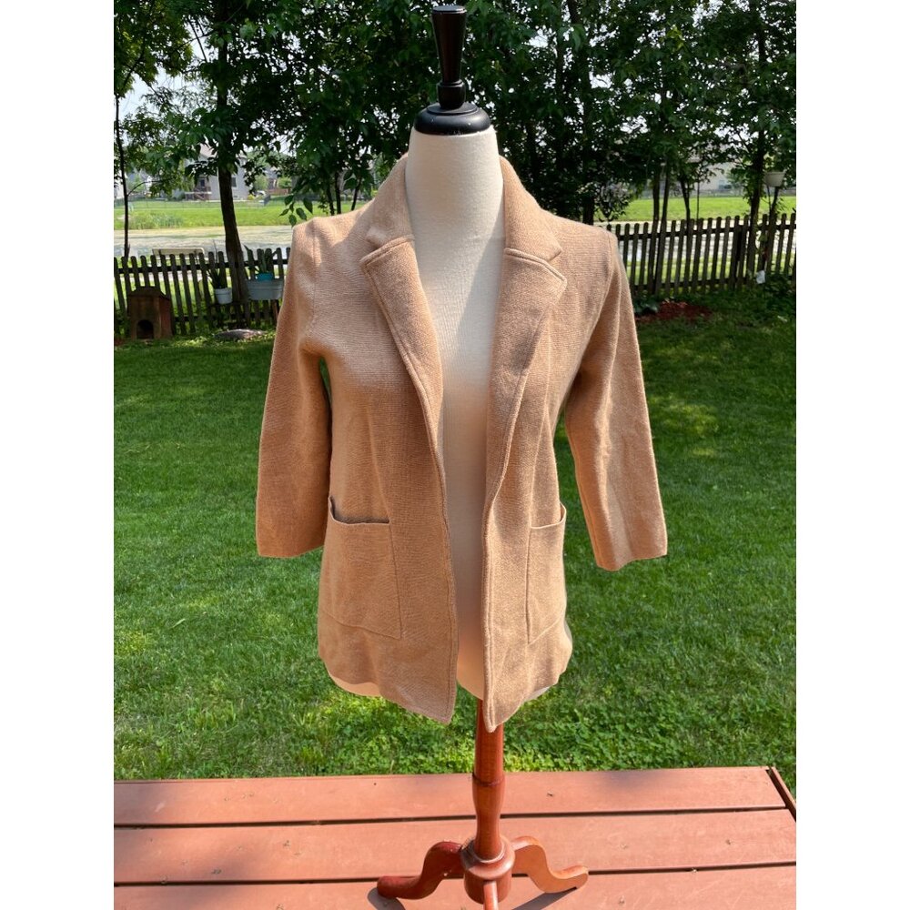 J. Crew Womens Merino Wool Tan Blazer Jacket With 3/4 Sleeves & Pockets Size S